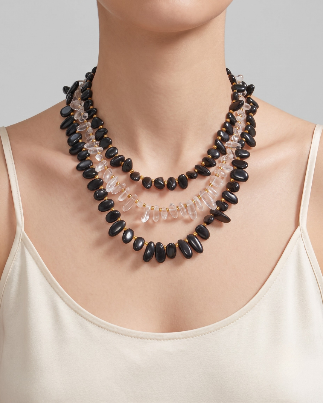 Worn shot Tracy Natural black and white Stone Necklace