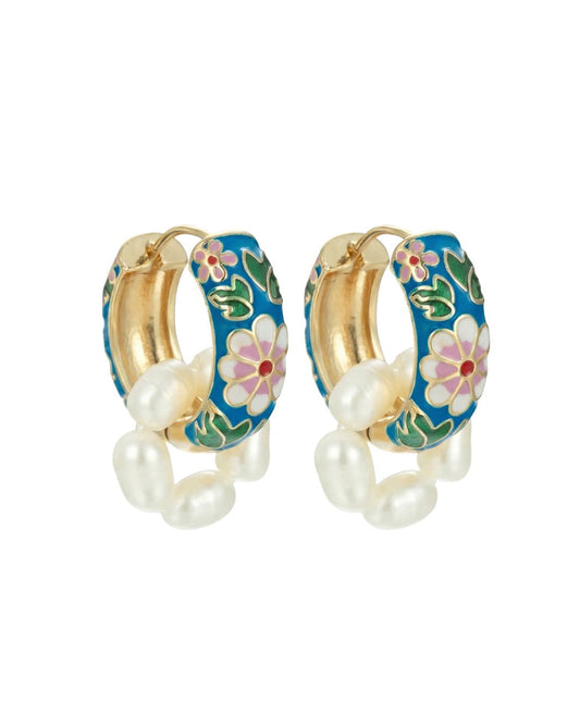 Valencia Pearl Huggie Earrings by Clarabelle — elegant pearl and gold huggie earrings