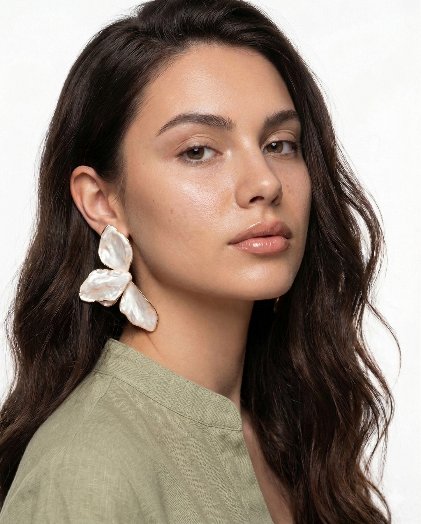 Vivienne Petal Earrings on ear