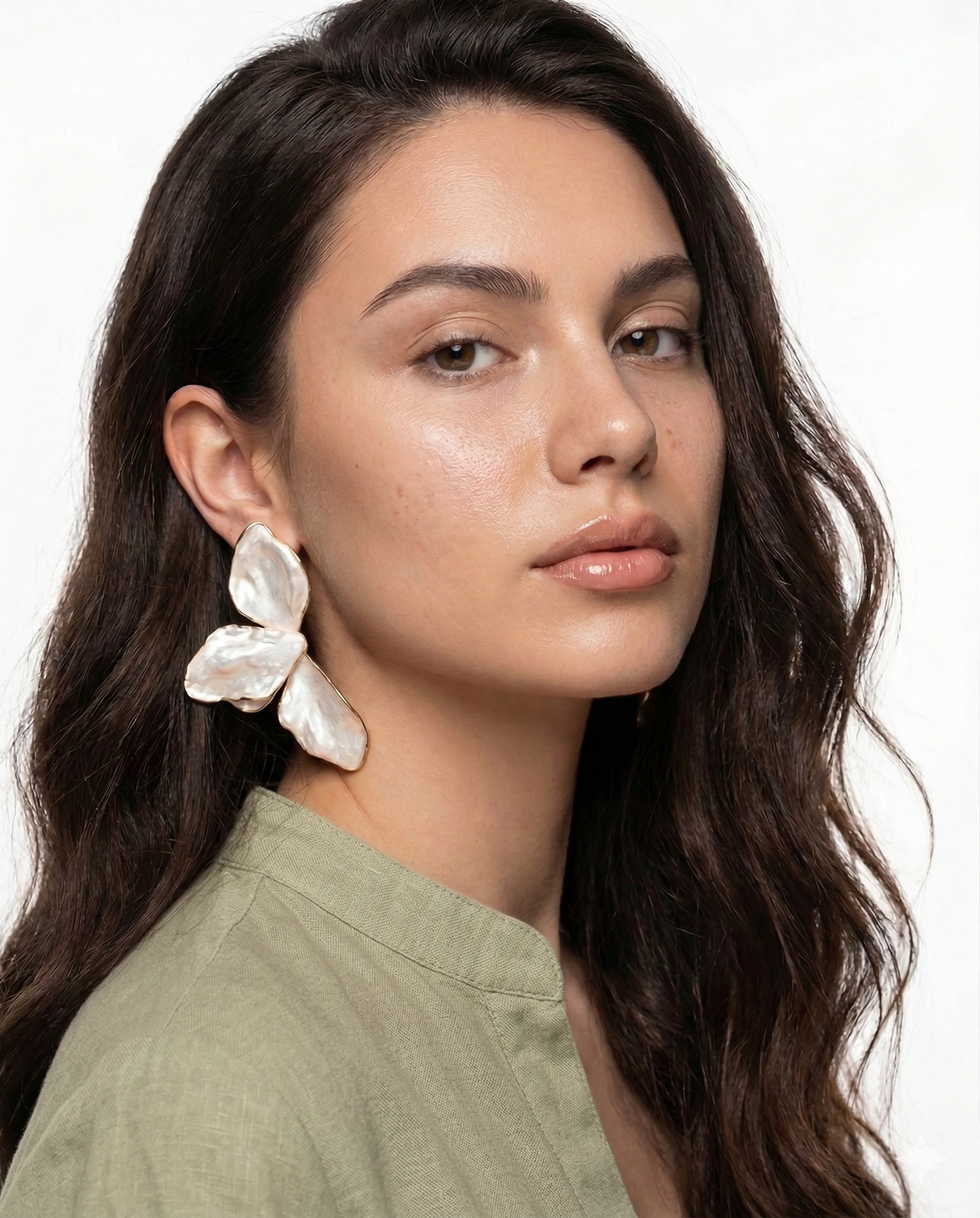 Vivienne Petal Earrings on ear