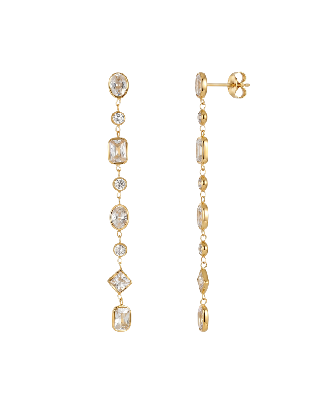 Zurique drop earrings by Clarabelle, gold finish with mixed-cut crystal-set stones