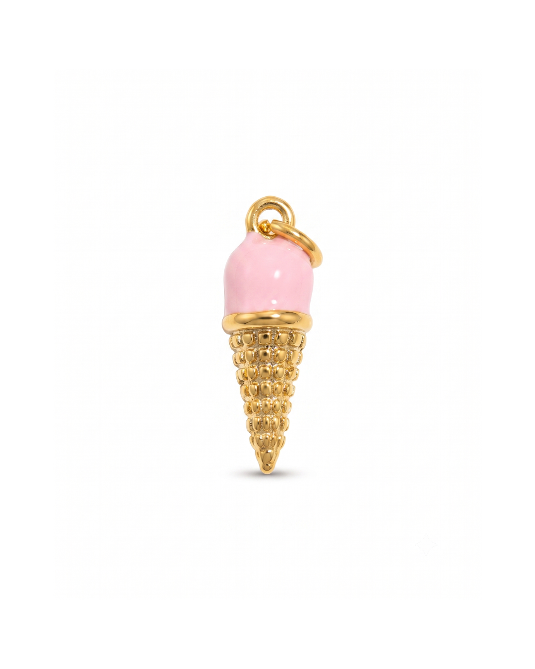 Drip ice cream charm by Clarabelle, 18k gold plated stainless steel with pink enamel scoop and jump ring