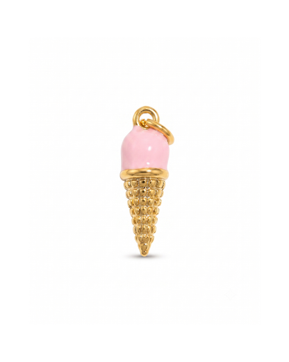 Drip ice cream charm by Clarabelle, 18k gold plated stainless steel with pink enamel scoop and jump ring