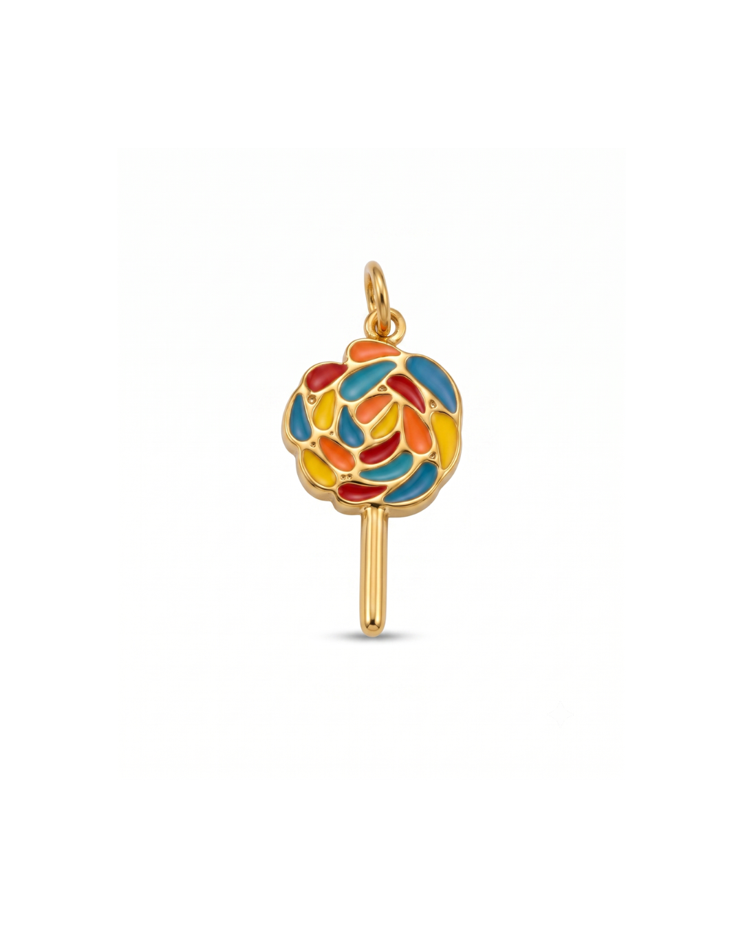 Large candy charm by Clarabelle, 18k gold plated stainless steel with multicoloured enamel and jump ring
