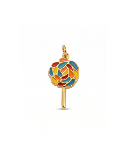 Large candy charm by Clarabelle, 18k gold plated stainless steel with multicoloured enamel and jump ring