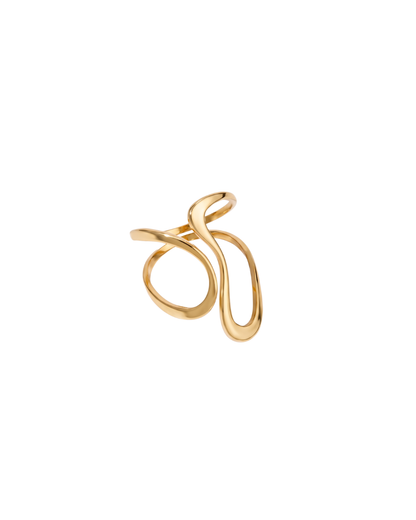 Gold Lille Ring by Clarabelle. A modern, chunky split-band statement ring with smooth rounded curves, made of waterproof stainless steel.
