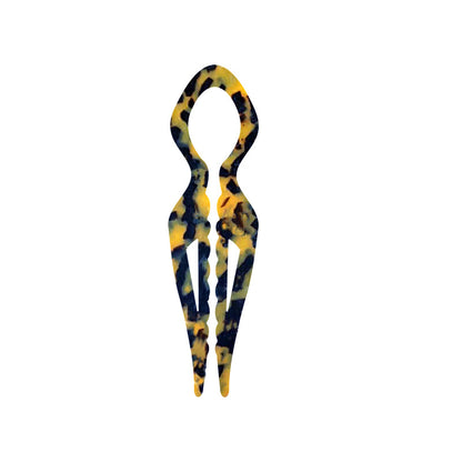 Margot sculpted acetate hair fork in dark tortoise with lyre silhouette and two tapered tines, laid flat on neutral background
