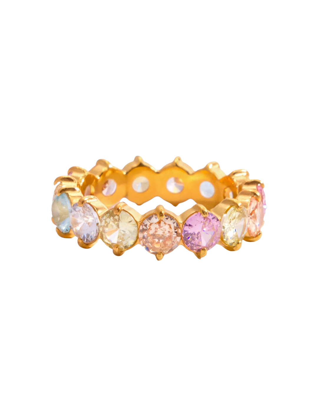 18K gold plated stainless steel blush and white multicolour zircon eternity band ring by Clarabelle
