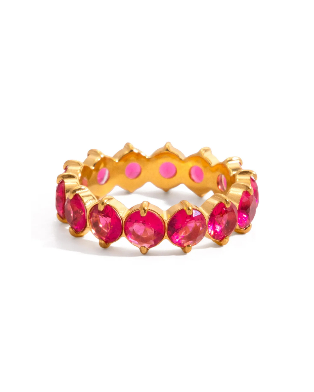 18K gold plated stainless steel hot pink zircon eternity band ring by Clarabelle