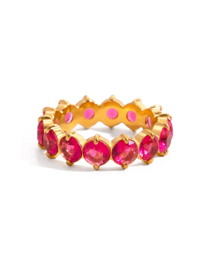 18K gold plated stainless steel hot pink zircon eternity band ring by Clarabelle
