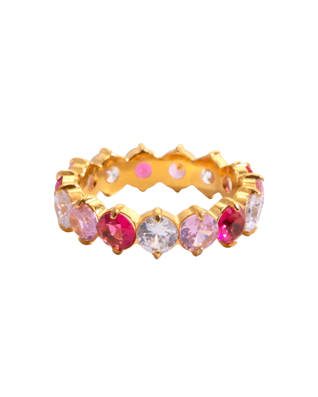 18K gold plated stainless steel pastel rainbow zircon eternity band ring by Clarabelle
