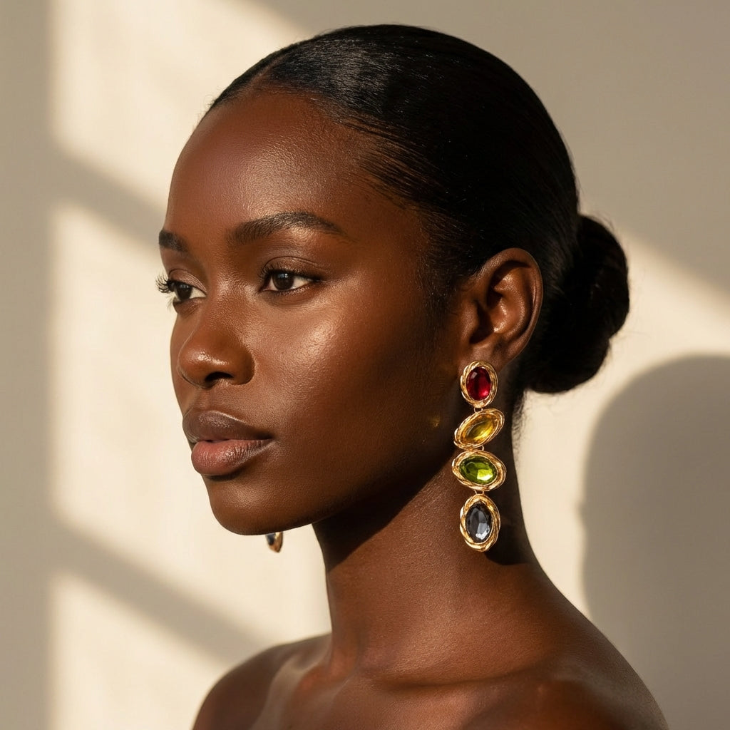 elongated multicolour earrings for occasion styling